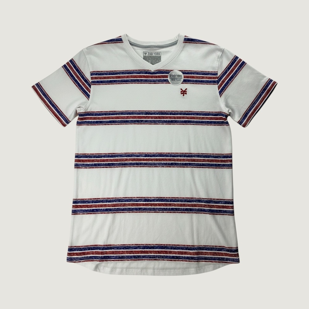 Zoo York Mens True Flex‎ Striped V-Neck T-Shirt White Red Blue XL 19E64664J-10